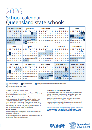 2026 School Calendar QLD pdf