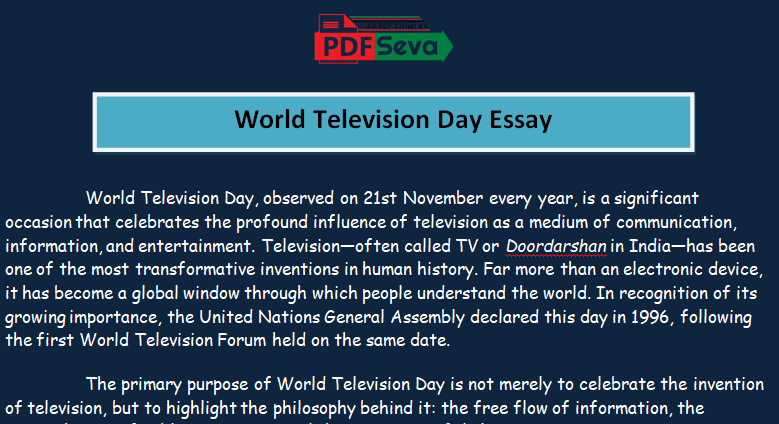 Essay on World Television Day pdf