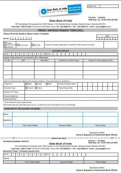 Application For Unfreeze SBI Bank Account pdf