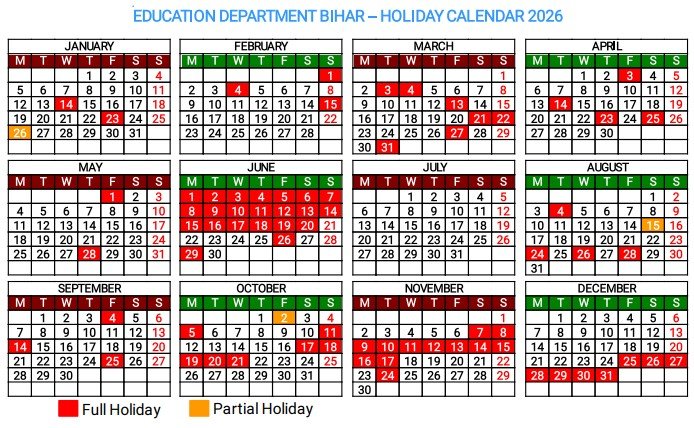 Bihar School Holiday List 2026 pdf