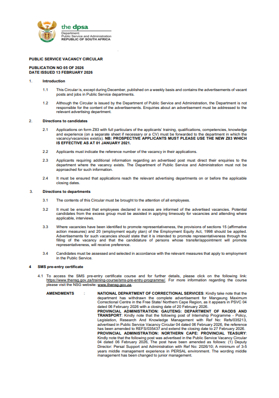 DPSA vacancies 2026 pdf free download