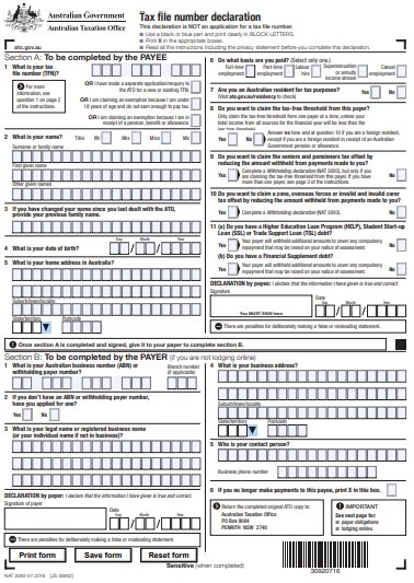 TFN Declaration Form pdf free download