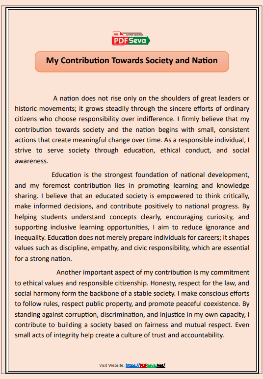 My Contribution Towards Society and Nation Essay pdf