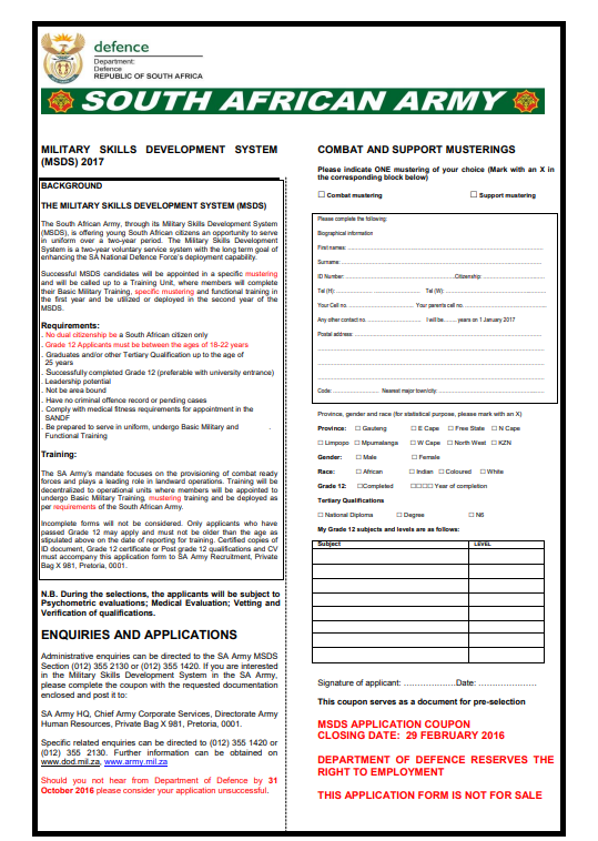 Sandf Application Forms 2027 pdf free download