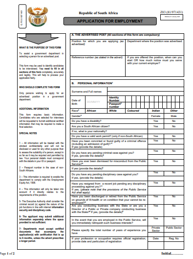 Z83 Form - 2026 printable pdf