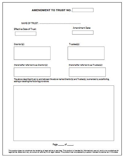 trust amendment form pdf free download