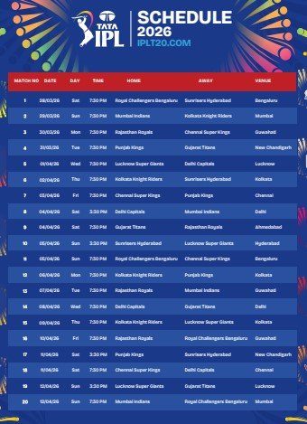 TATA IPL Time Table 2026 pdf
