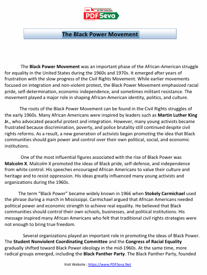 The Black Power Movement Essay Grade 12 pdf free
