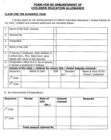 Children Education Allowance Form pdf