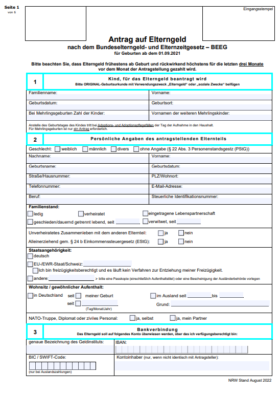 Elterngeld Antrag PDF free download