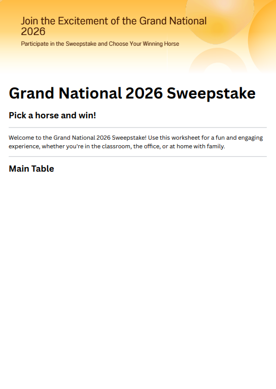 Grand National 2026 Sweepstake Printable PDF FREE DOWNLOAD