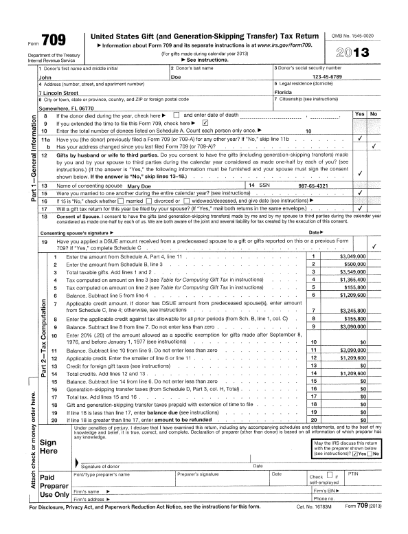 IRS Form 709 Filled Out Example pdf free download