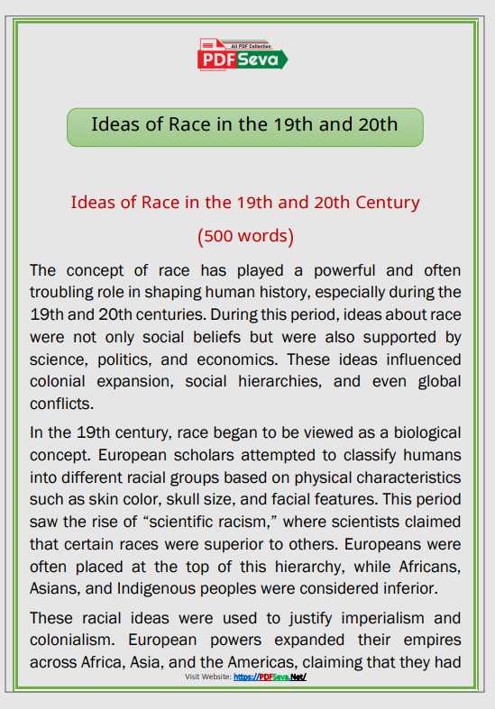 Ideas of Race in the 19th and 20th Century Essay pdf free download